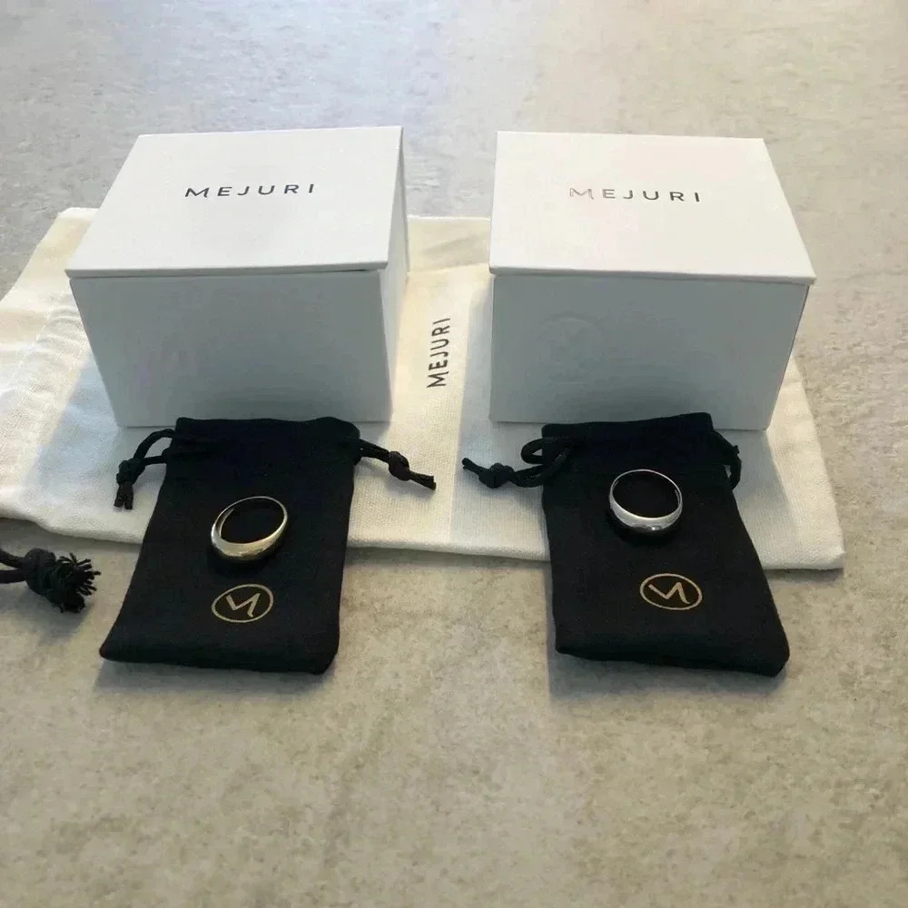 Mejuri 2 Thin Dome Rings 14k yellow  gold AND white gold